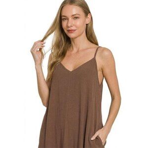 Zenana Woven Crinkle Cami Maxi Dress with Side Pockets